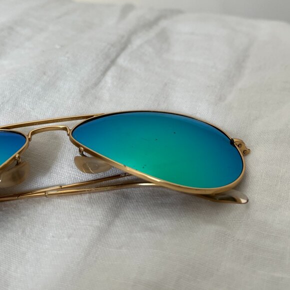 RayBan Blue Green Aviator Flash Mirror Lenses Sunglasses - Picture 2 of 7
